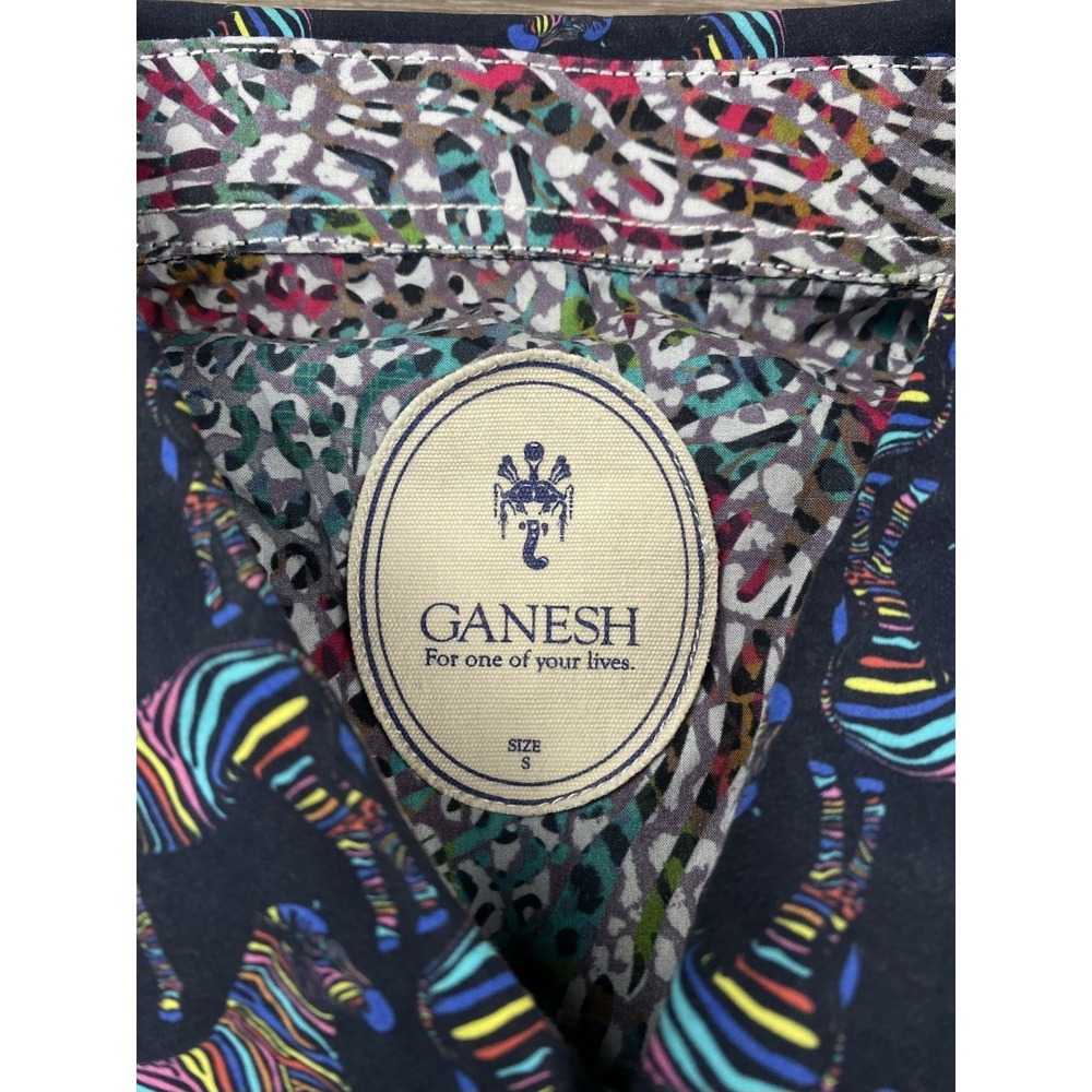 Ganesh Mens Cotton Button Front Shirt Multicolor Zebras Flip Cuffs Small - Picture 3 of 8